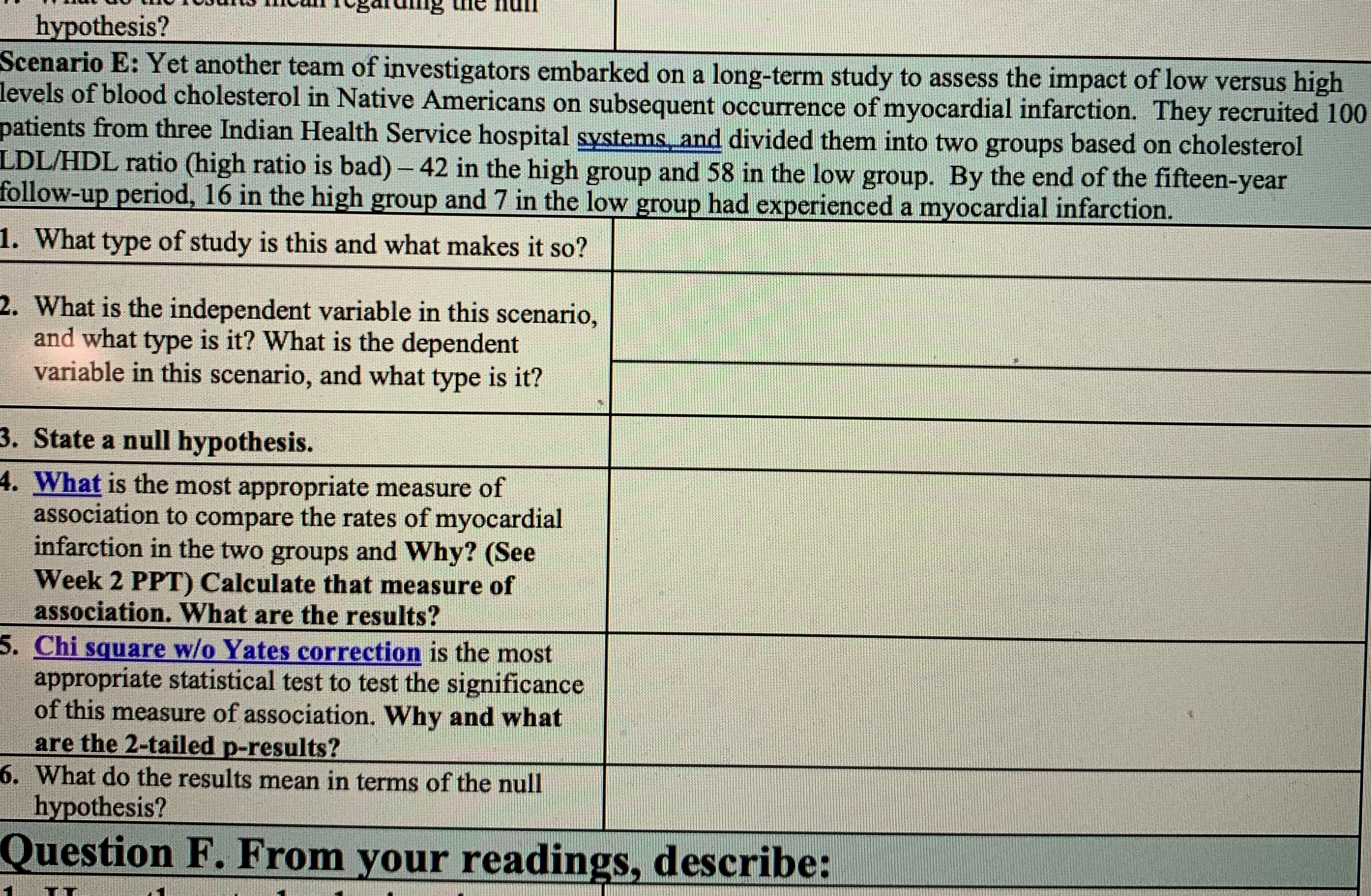 Math question help please hypothesis? Scenario E: Yet another team of investigators