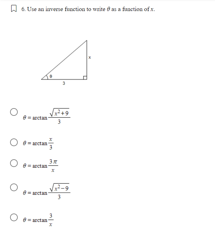 0.86 O 0.99 O -0.714. Use an inverse function to write O