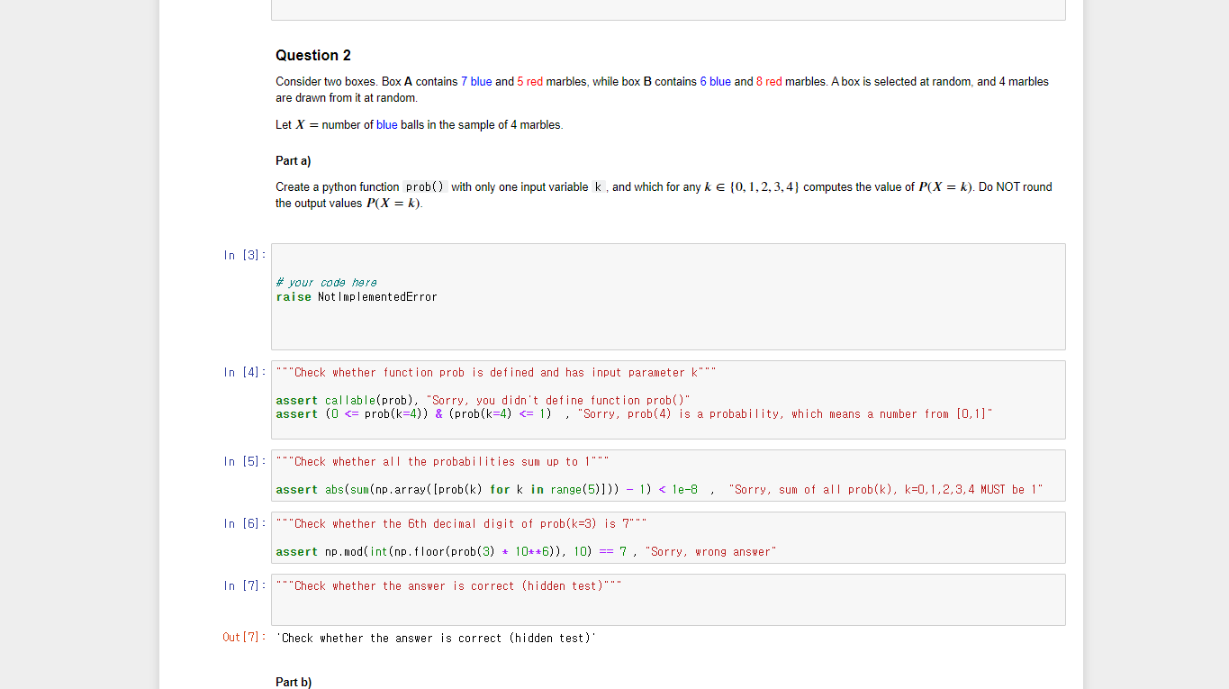  Question 2 Consider two boxes. Box A contains 7 blue and