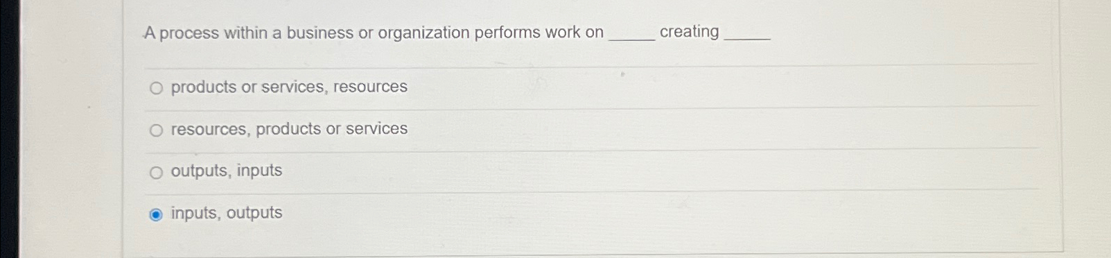  A process within a business or organization performs work on creating