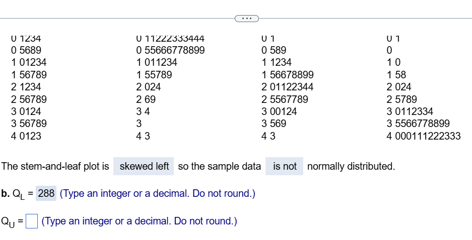 values of Q| , Q;, and s for the sample data. c.