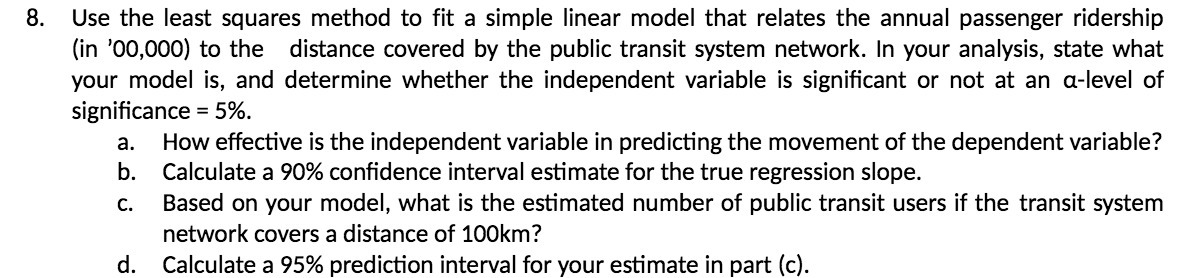  Use the least squares method to fit a simple linear model
