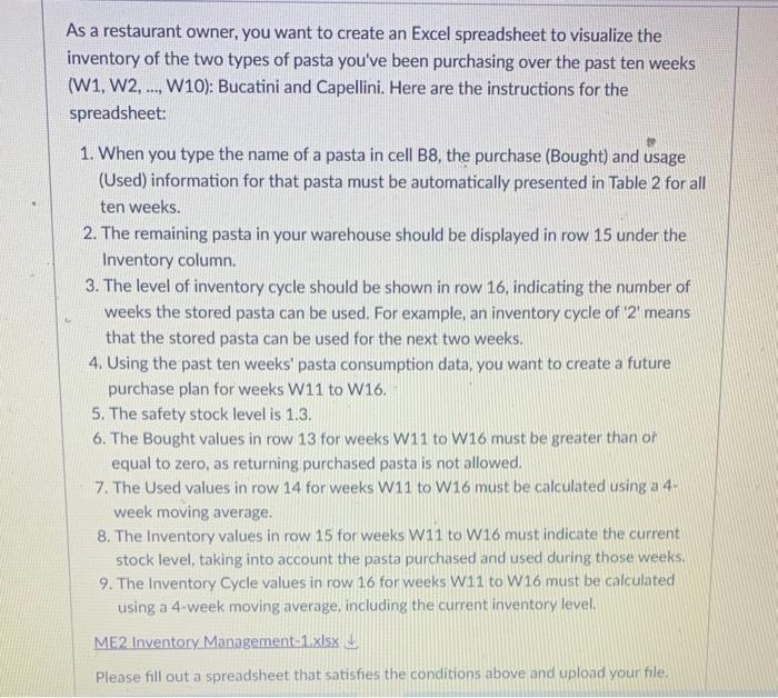 Please fill out a spreadsheet that satisfies the condition above. As a