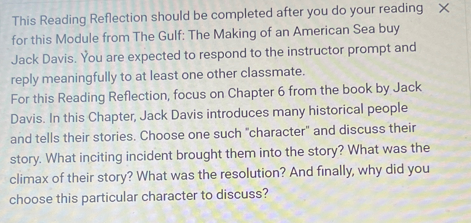  This Reading Reflection should be completed after you do your reading