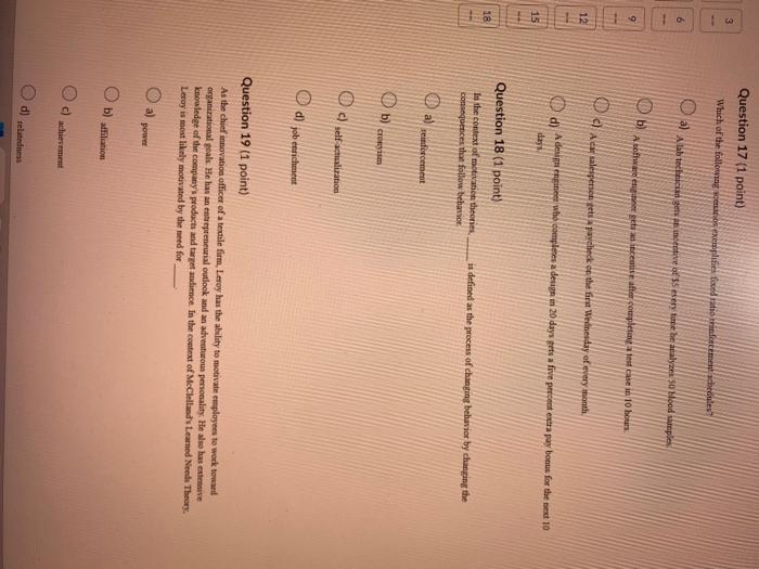  Question 17 (1 point) c) A cis alerpench rets a paycheck