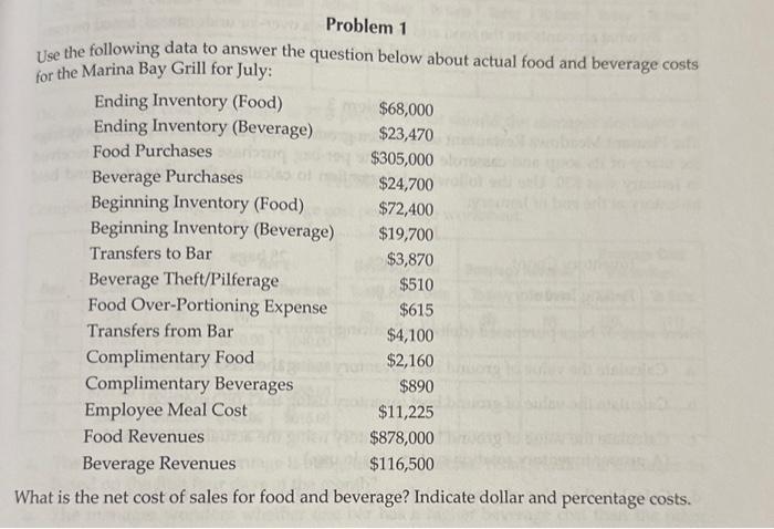  Problem 1 Use the following data to answer the question below