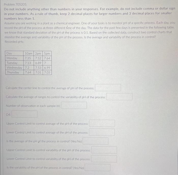  Problem 705205: Do not include anything other than numbers in your