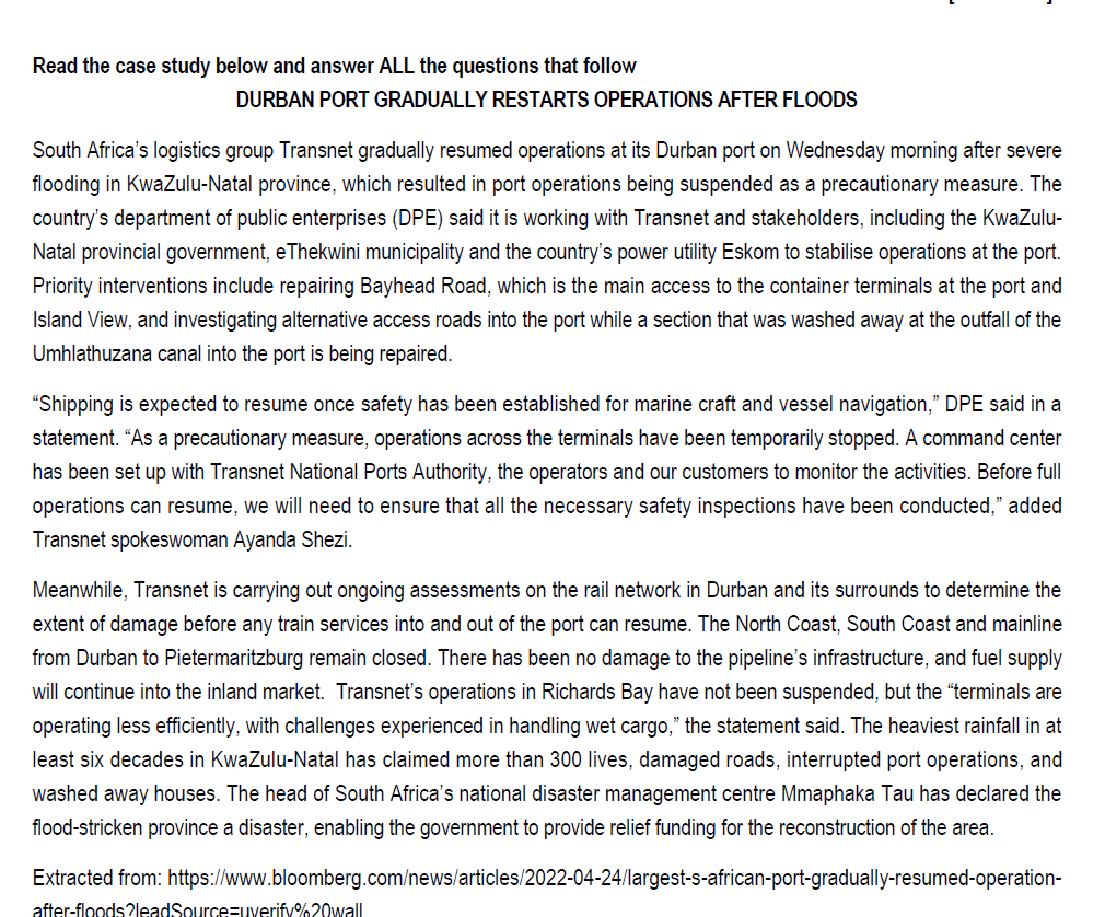 1.1 Considering the case study provided, examine the implications of flooding to