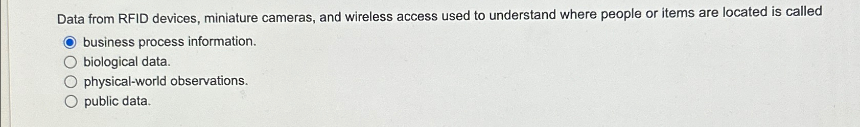  Data from RFID devices, miniature cameras, and wireless access used to