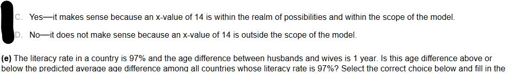 it make sense to interpret the y-intercept'? Explain. Choose the correct answer