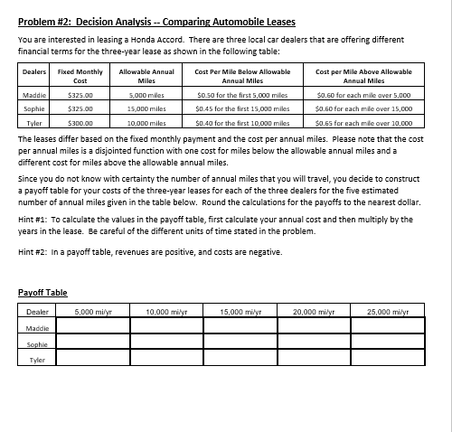 car dealers are offering a three-year lease on a Nissan Altima. You