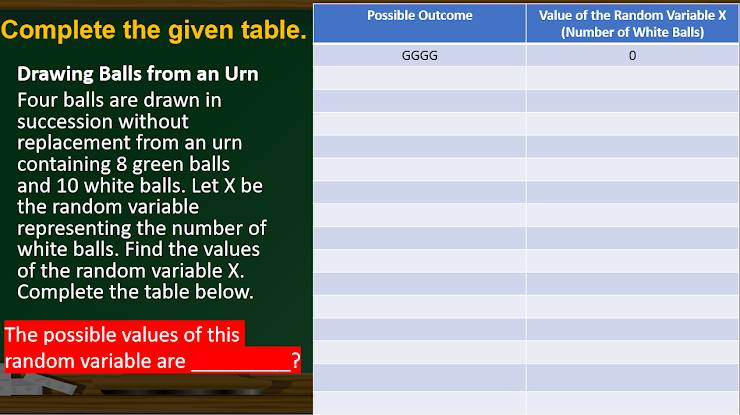 complete the table Possible Outcome Complete the given table. Value of the