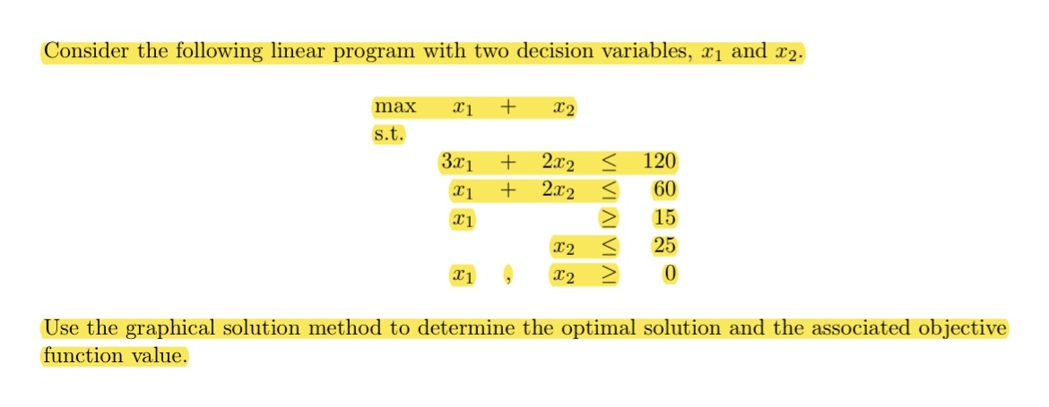  Consider the following linear program with two decision variables, x1 and