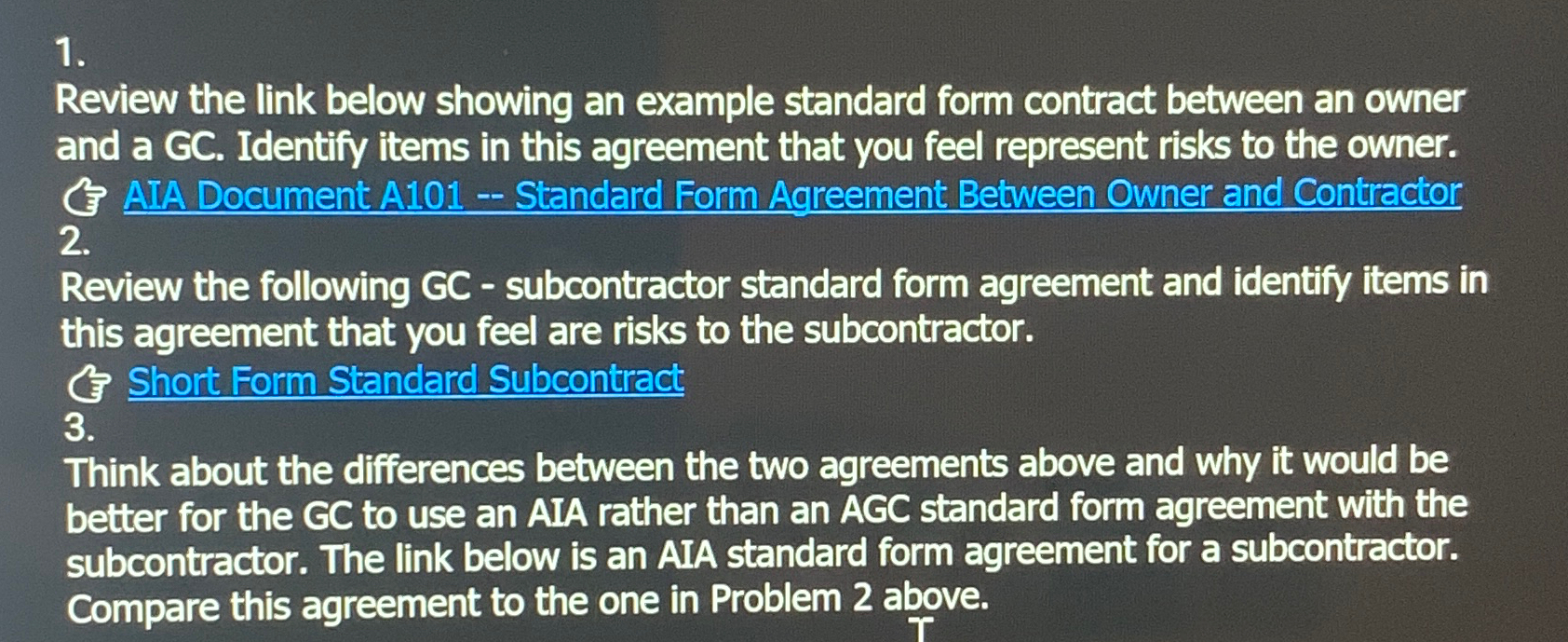  Review the link below showing an example standard form contract between