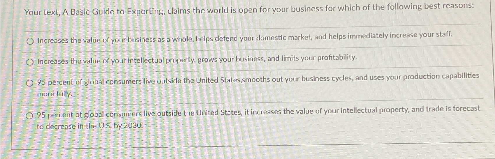  Your text, A Basic Guide to Exporting, claims the world is