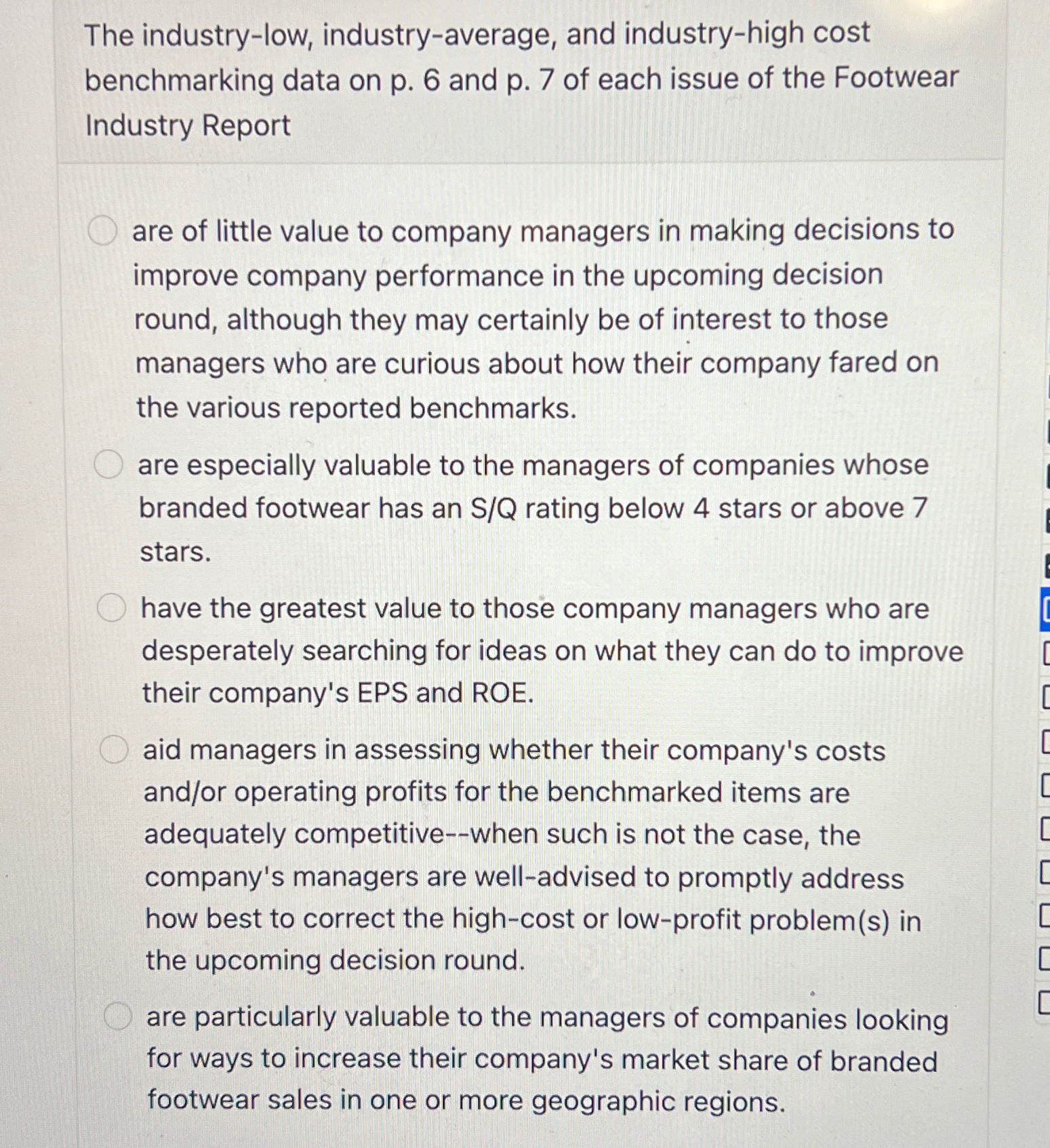  The industry-low, industry-average, and industry-high cost benchmarking data on p.6 and