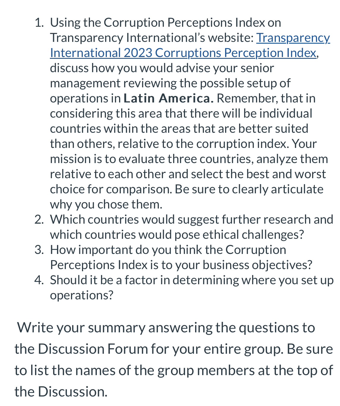  Using the Corruption Perceptions Index on Transparency International's website: Transparency International
