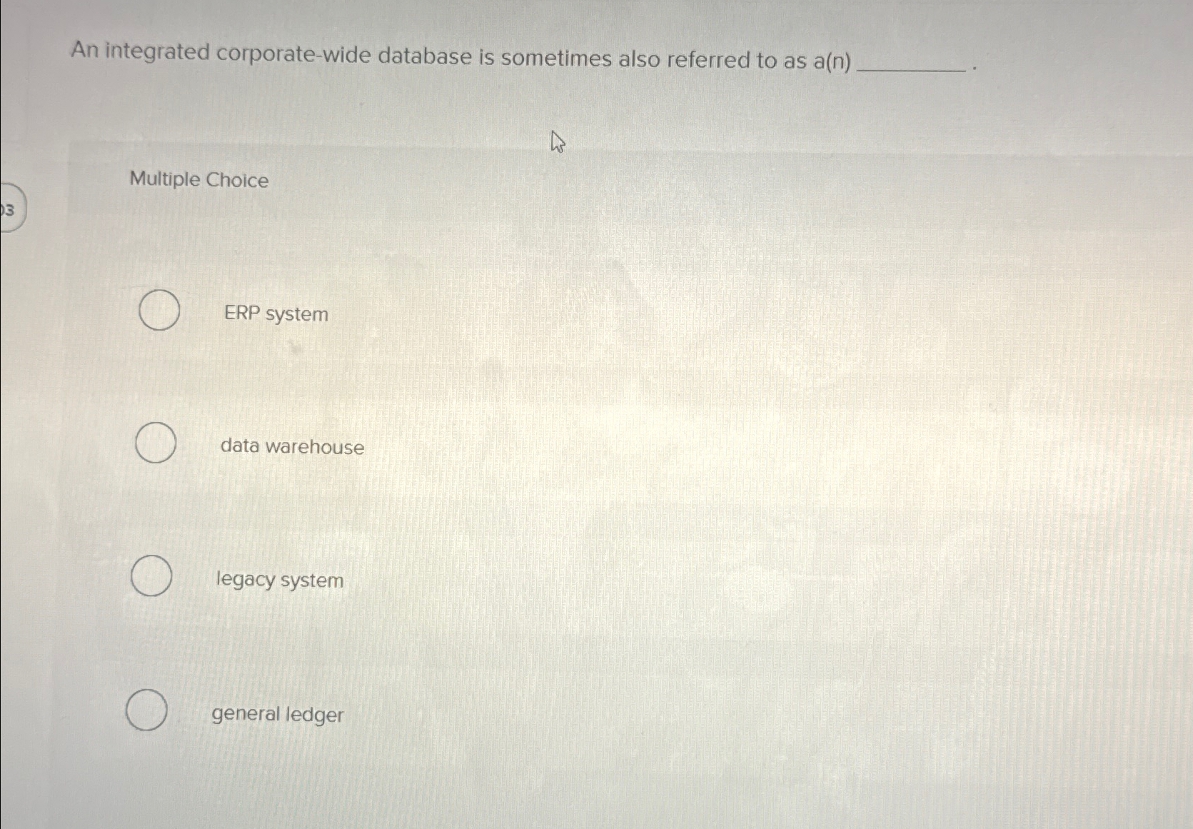  An integrated corporate-wide database is sometimes also referred to as a(n)