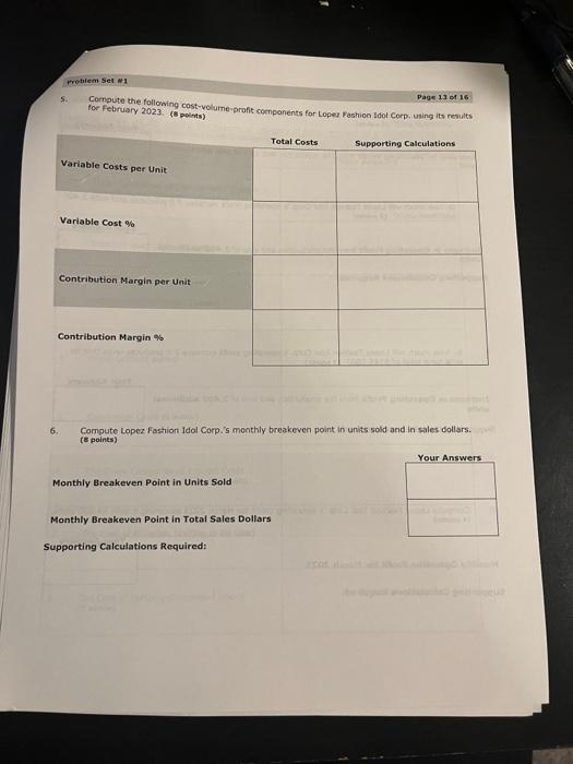 2023 for each cost. ( 6 points) Baye 11 of 16 Complete