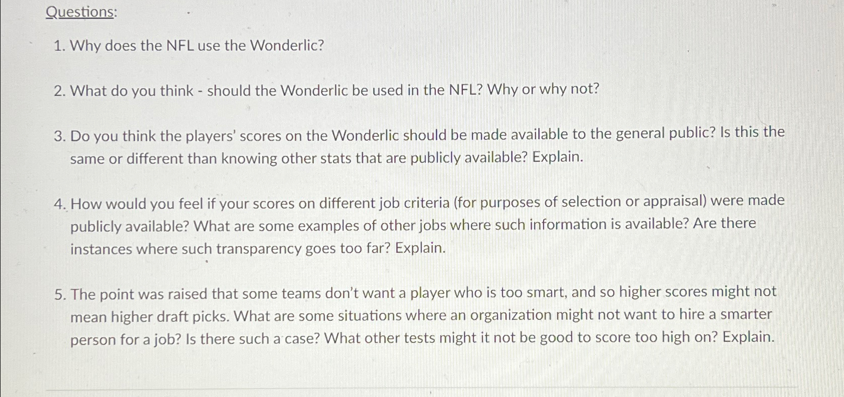  Questions: Why does the NFL use the Wonderlic? What do you