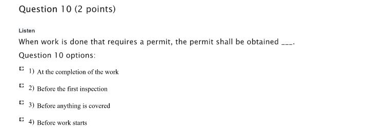 permit. the permit shall be obtained ___. Question iii options: E 1}