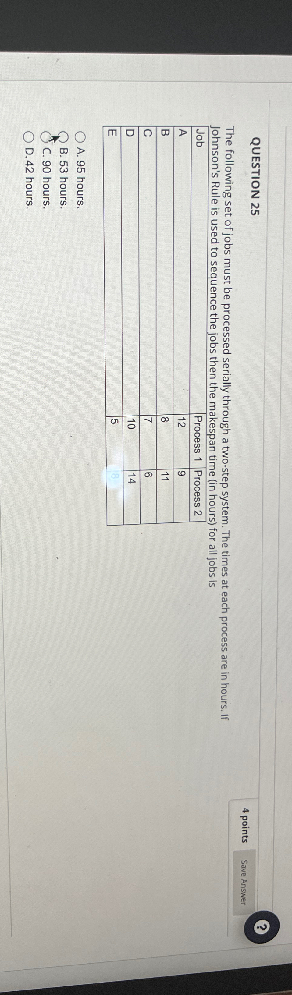  QUESTION 25 4 points Save Answer The following set of jobs