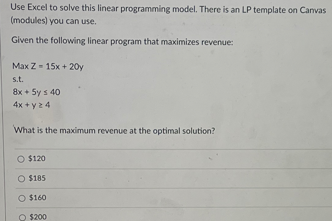  Use Excel to solve this linear programming model. There is an