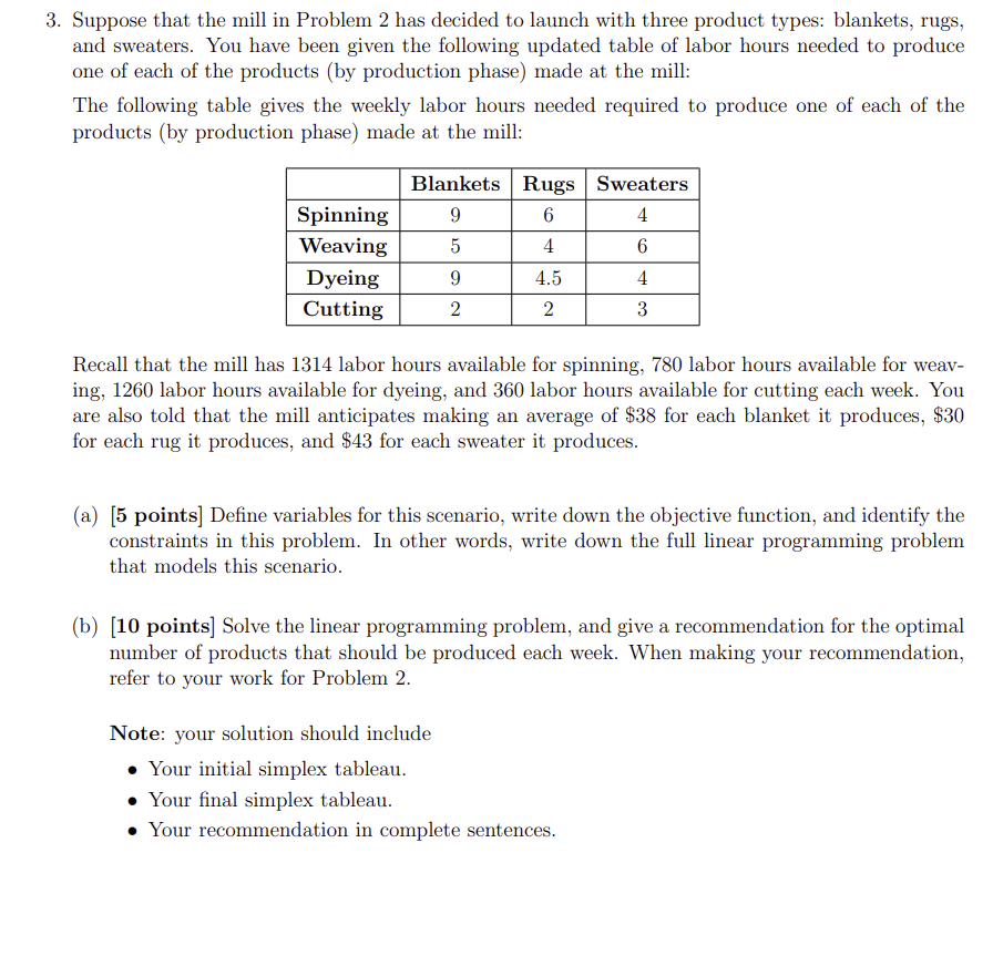  Suppose that the mill in Problem 2 has decided to launch
