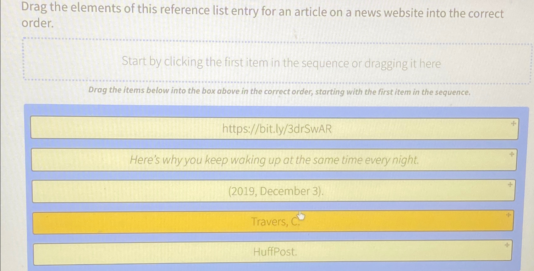  Drag the elements of this reference list entry for an article
