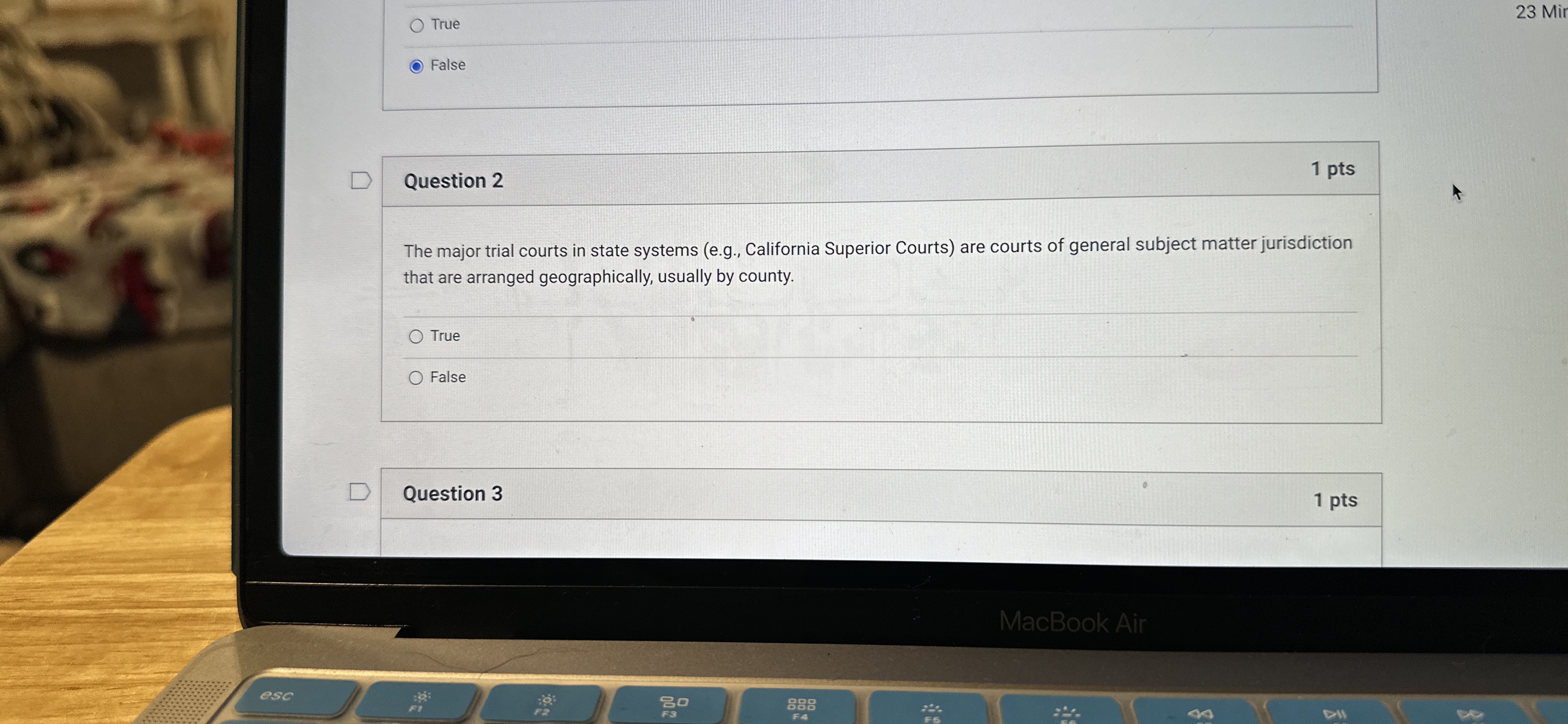  True False Question 2 1pts The major trial courts in state