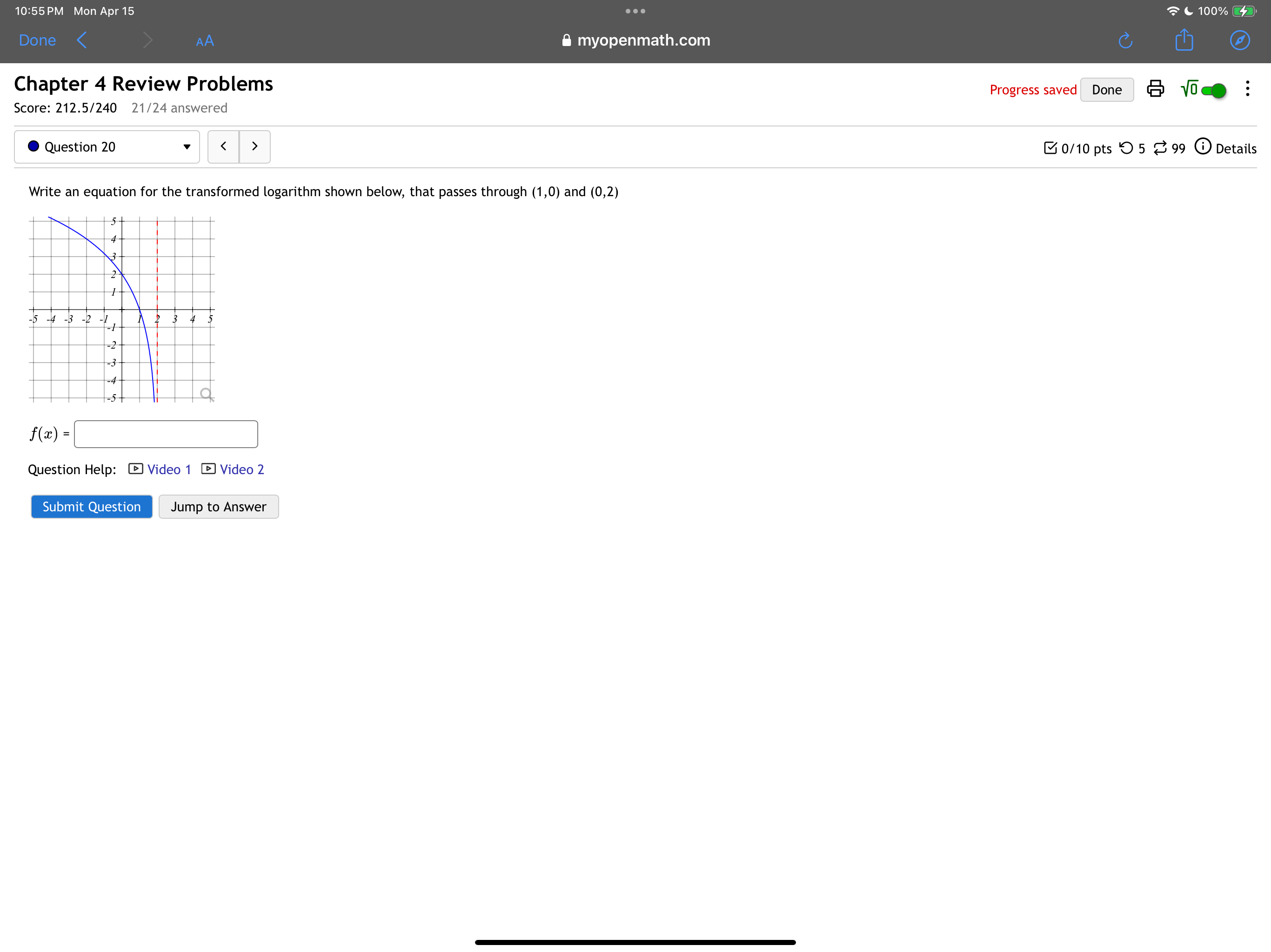 an equation (any form) for the quadratic graphed below y = Submit