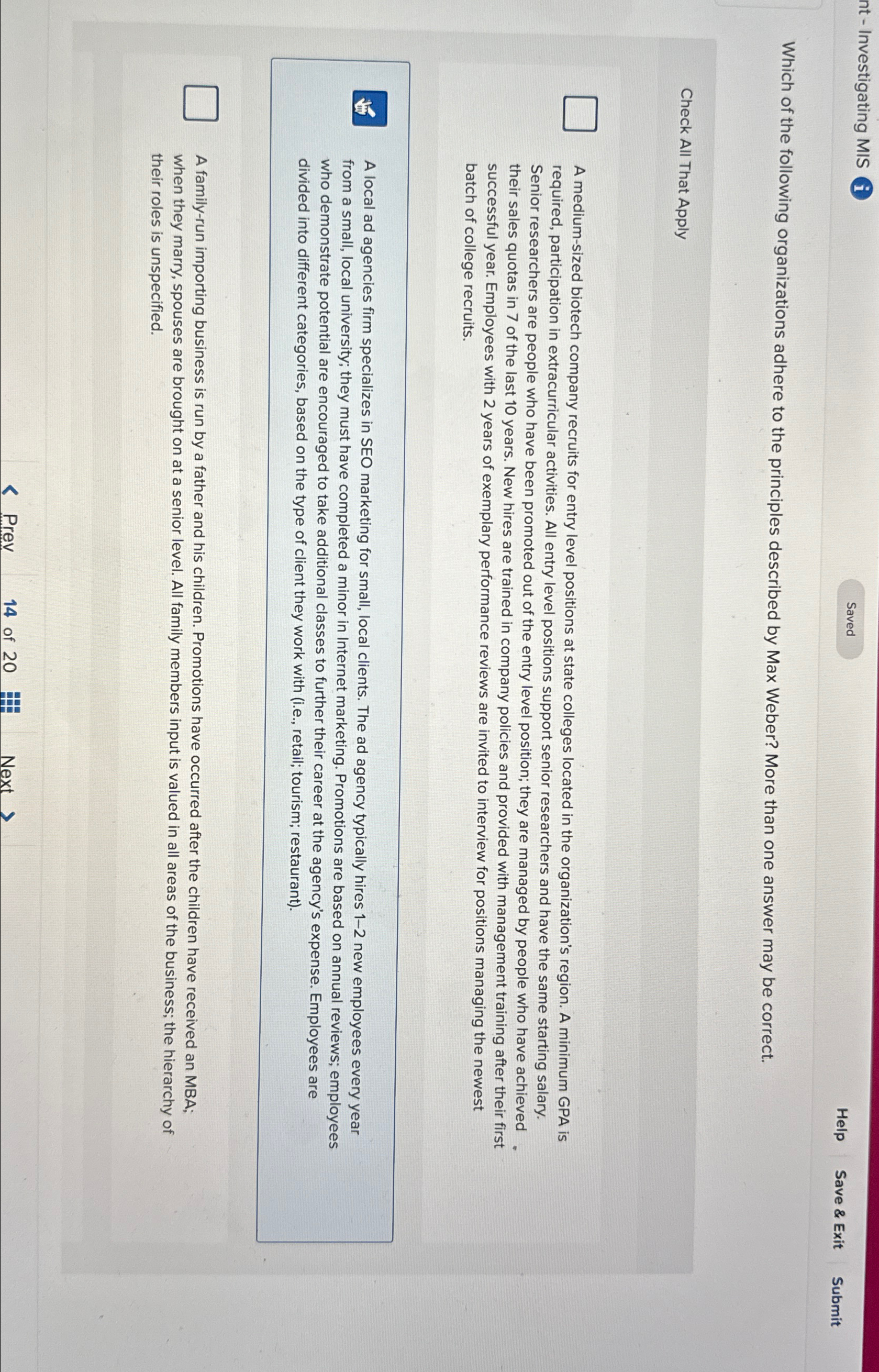  nt - Investigating MIS (i) Help Save & Exit Submit Which