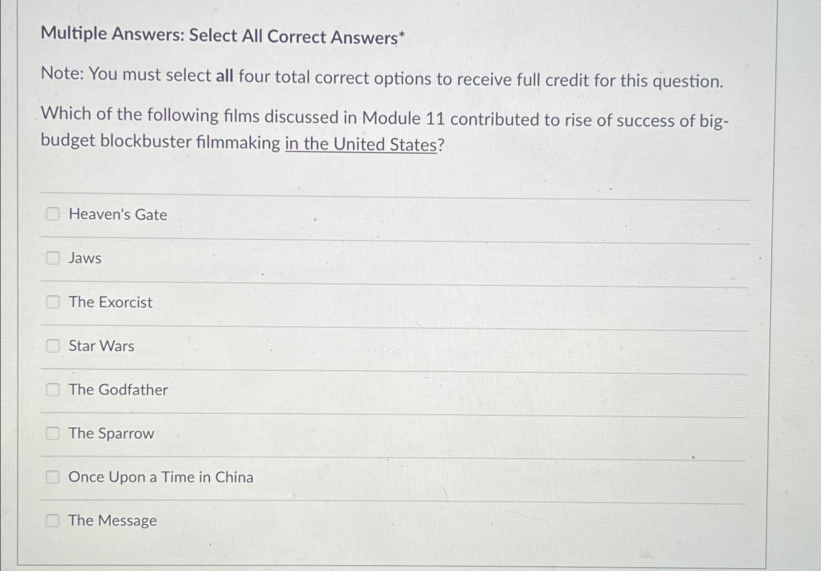  Multiple Answers: Select All Correct Answers* Note: You must select all