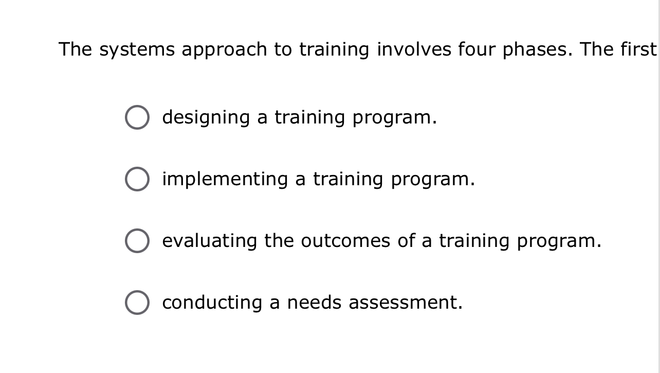  The systems approach to training involves four phases. The first designing