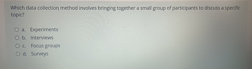  Which data collection method involves bringing together a small group of