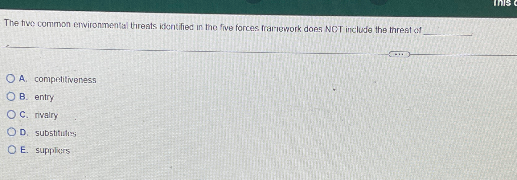  The five common environmental threats identified in the five forces framework