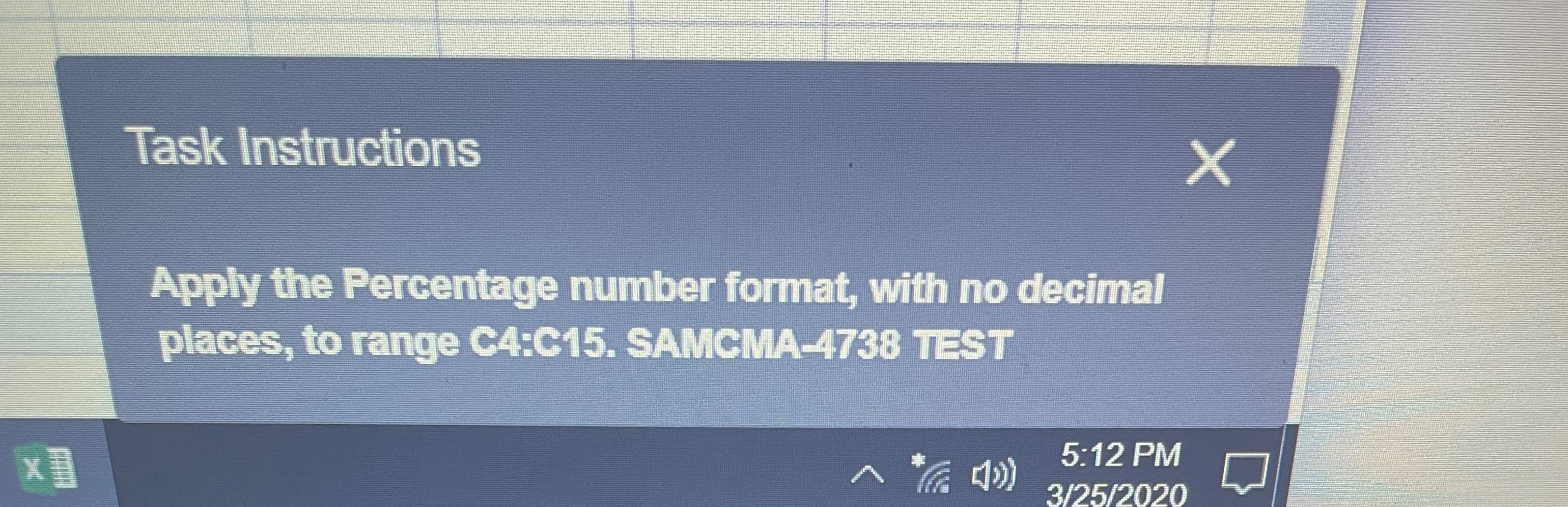  Task Instructions Apply the Percentage number format, with no decimal places,