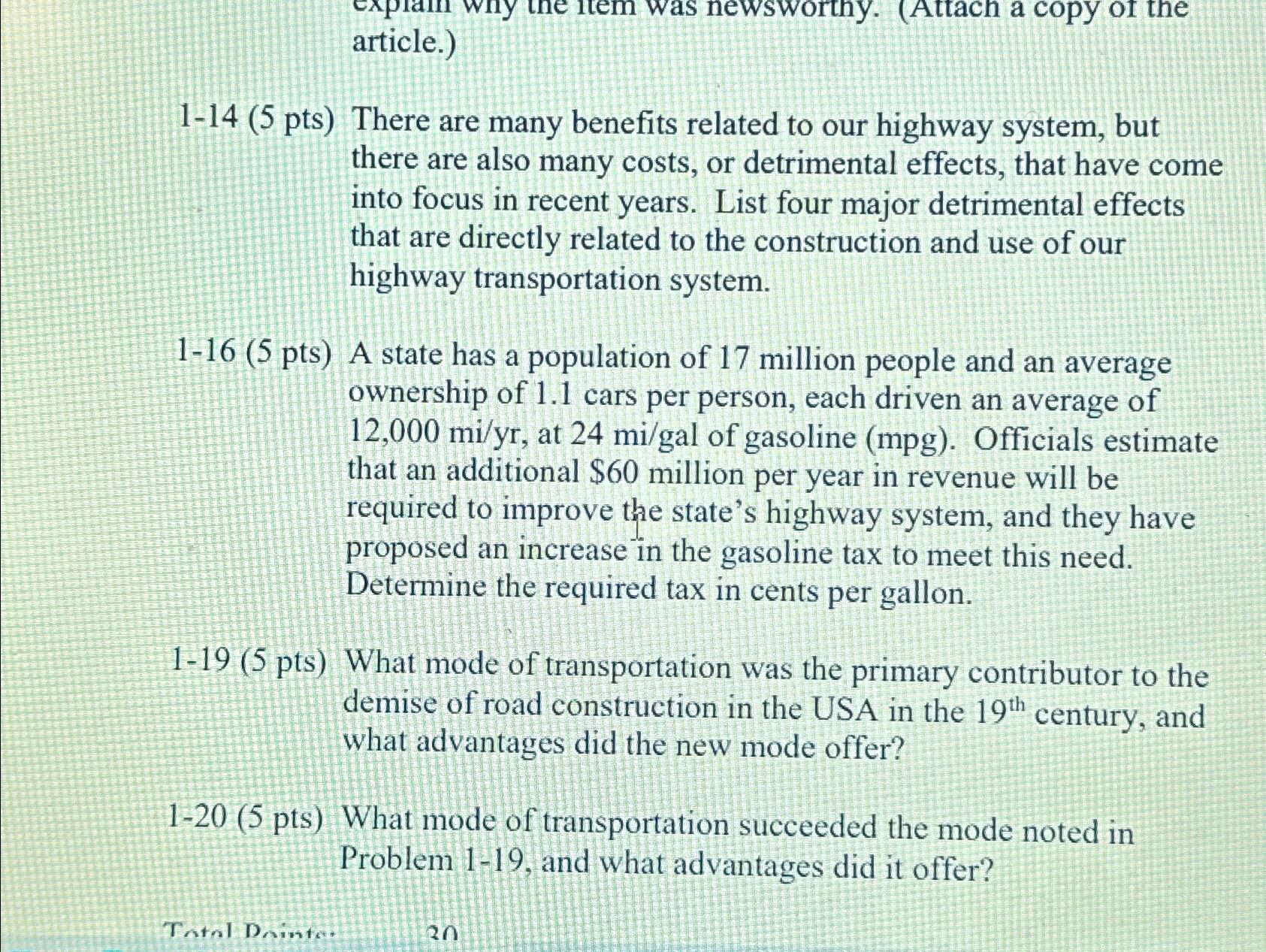  article.) 1-14(5 pts) There are many benefits related to our highway