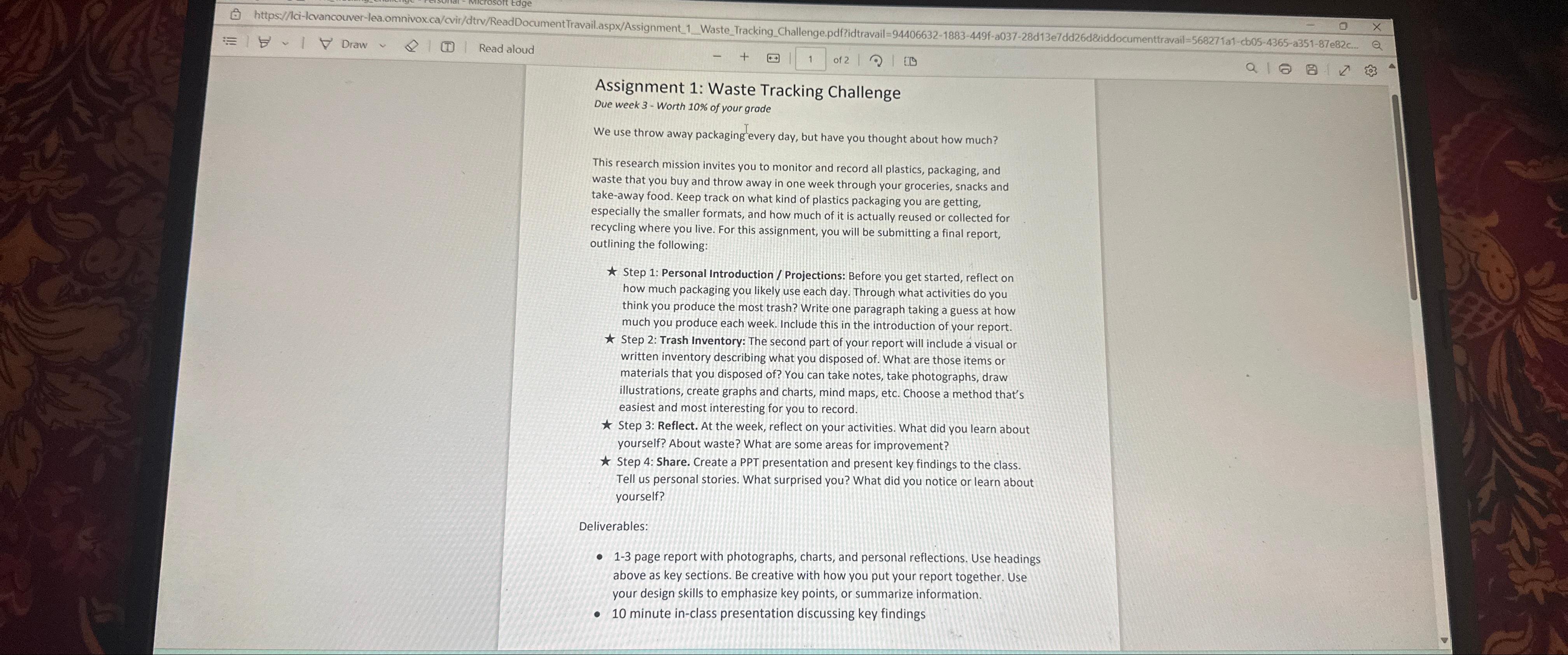  Assignment 1: Waste Tracking Challenge Due week 3- Worth 10% of