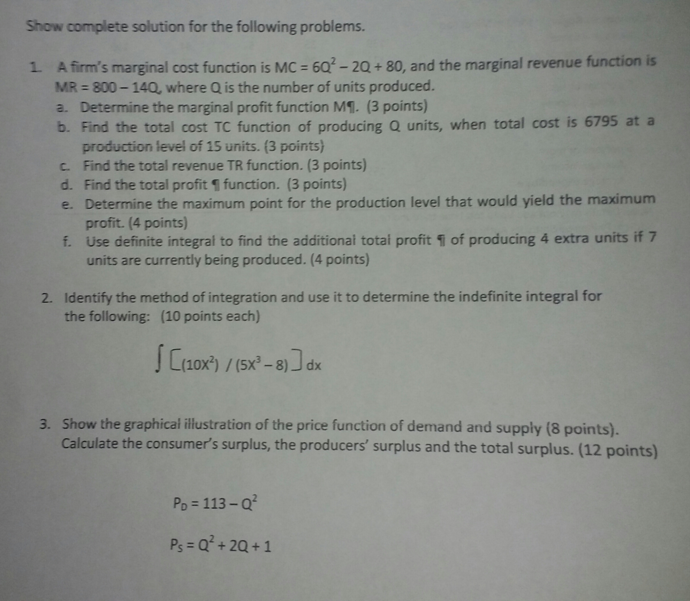 NEED HELP WITH THIS CALCULUS PROBLEMS. SHOW COMPLETE SOLUTIONS PLEASE. Show complete