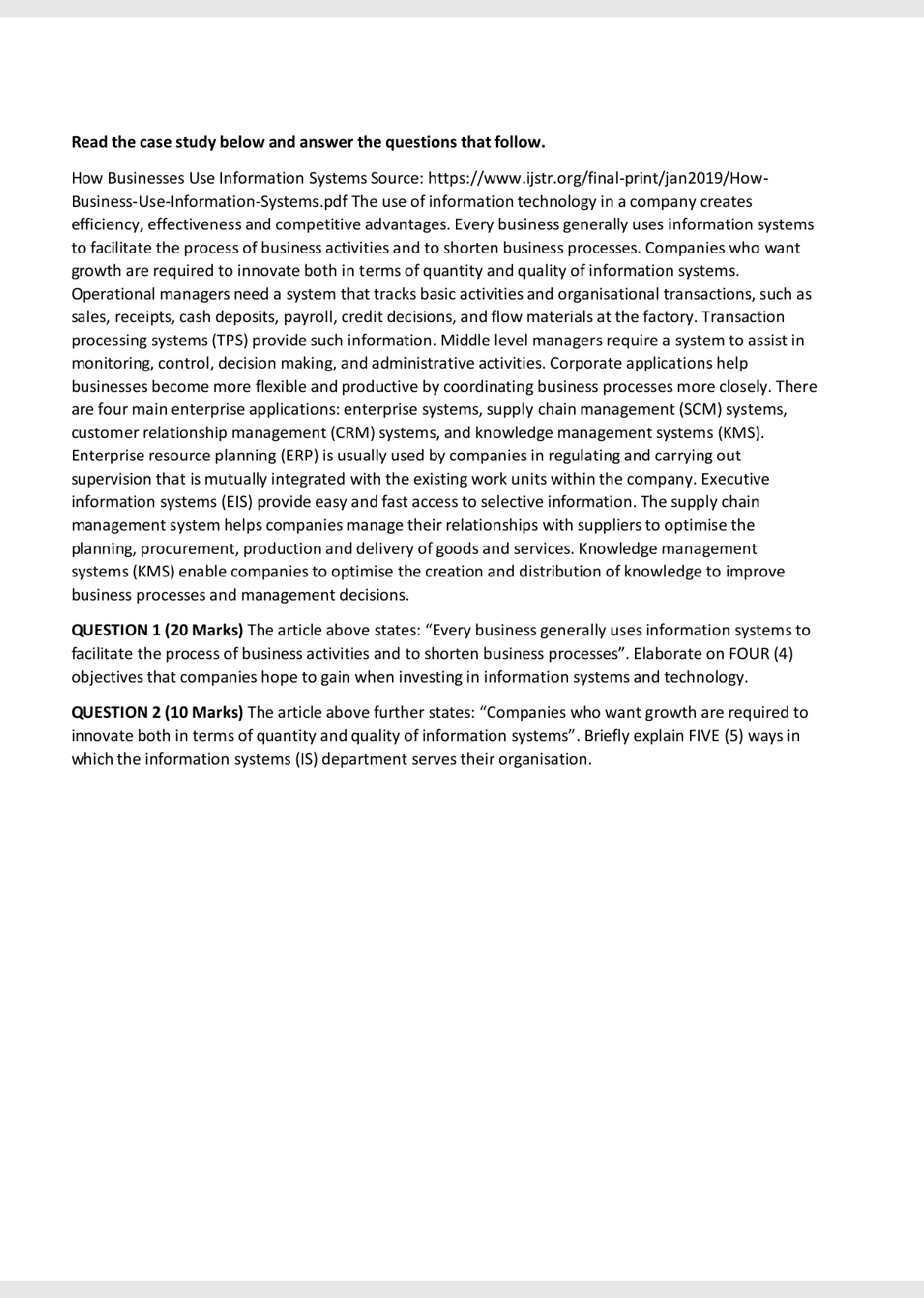 Read the case study below and answer the questions that follow.