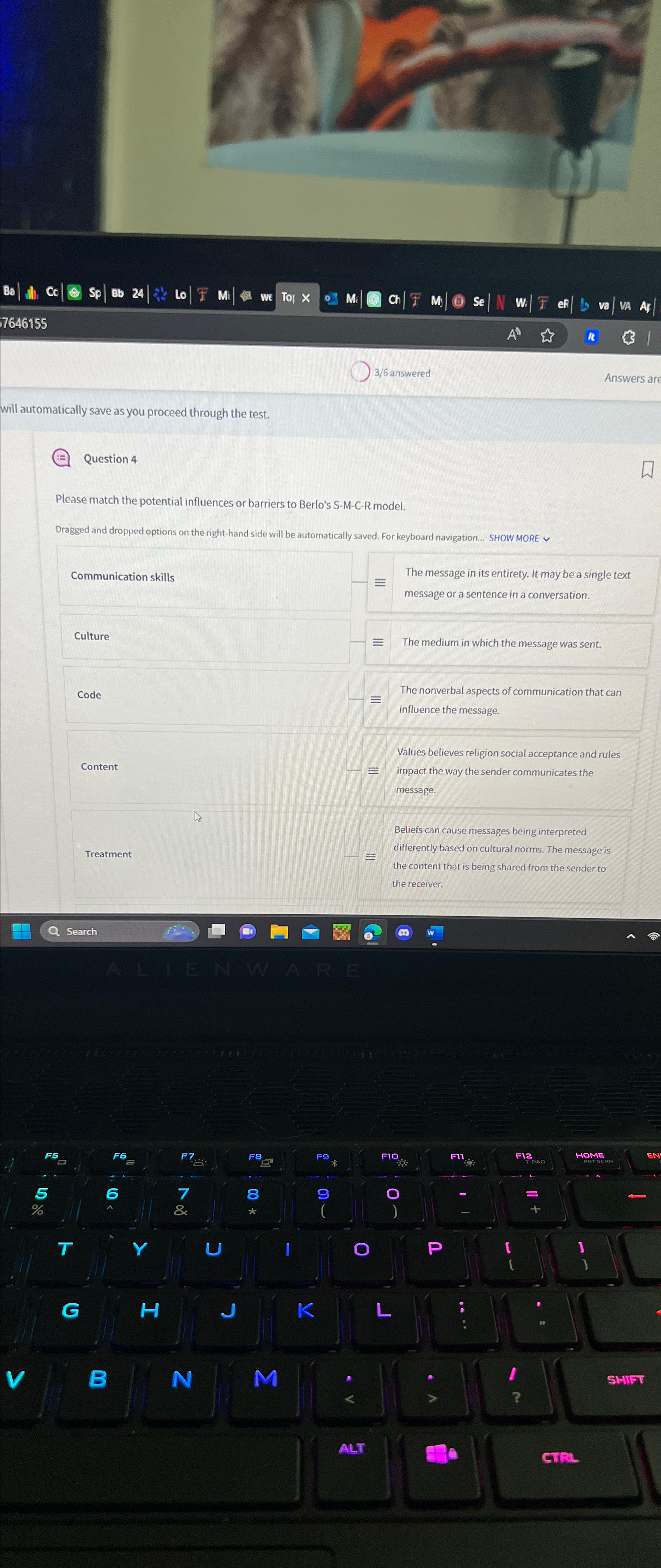  will automatically save as you proceed through the test. () Question