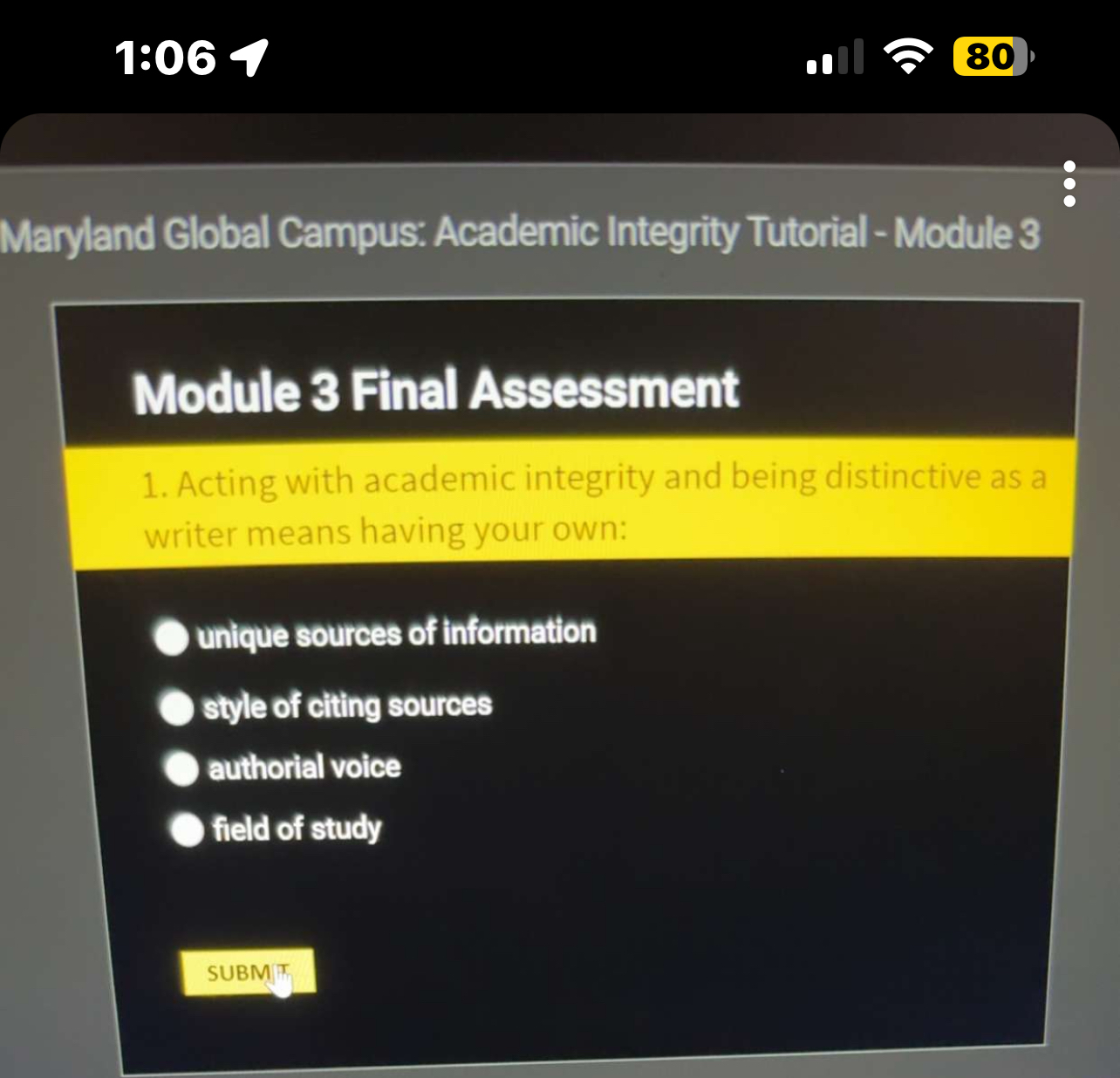  1:06 Maryland Global Campus: Academic Integrity Tutorial - Module 3 Module