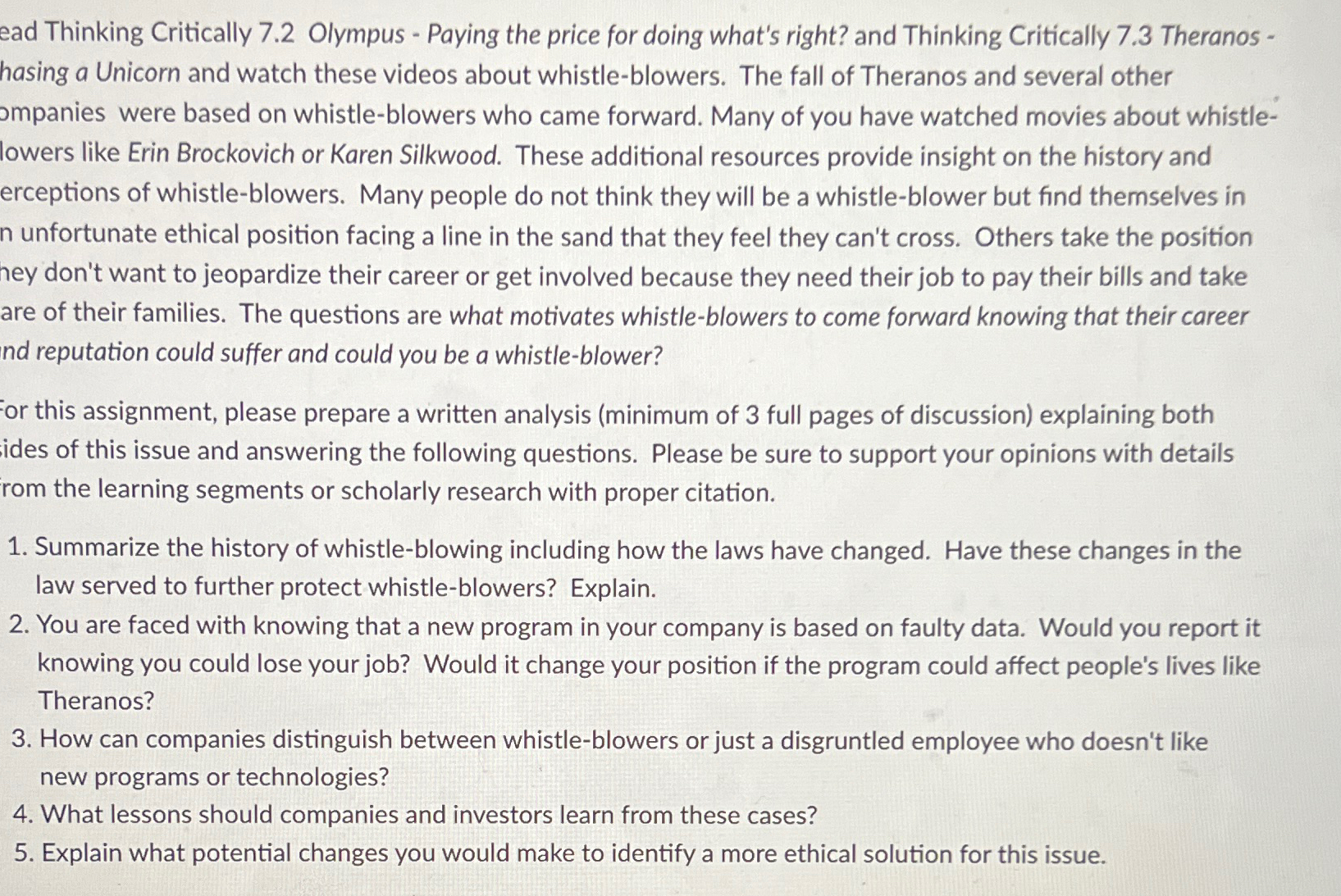  ead Thinking Critically 7.2 Olympus - Paying the price for doing
