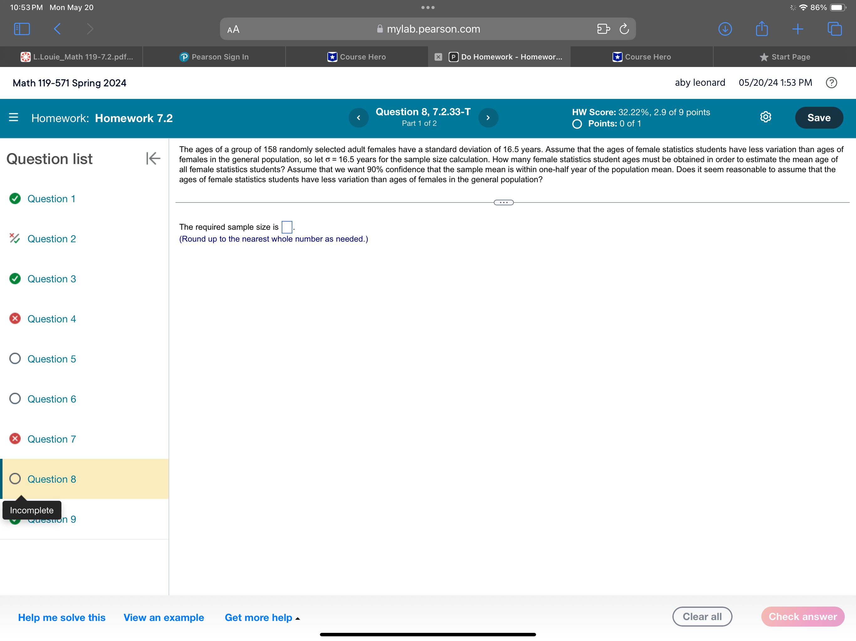 7.2 Estimating a Population Mean. I want you to help me solve