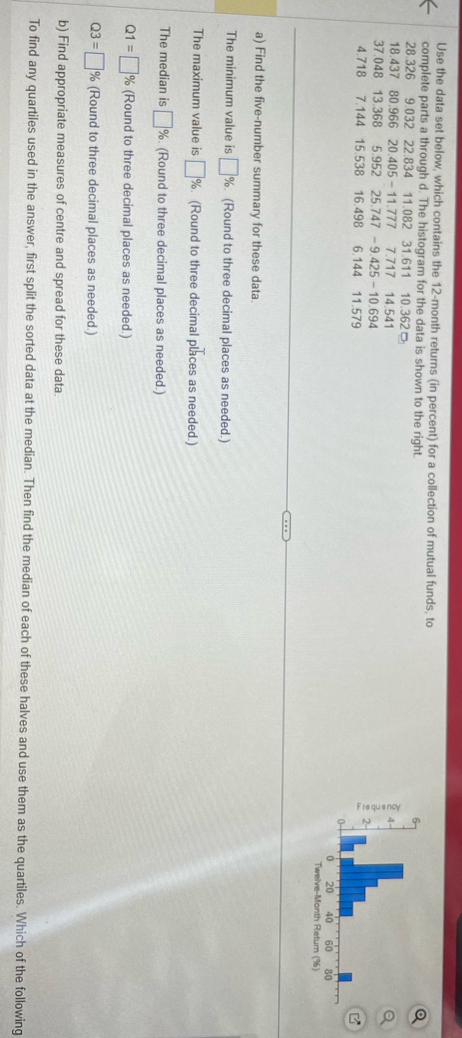 Use the data set below, which contains the 12-month returns (in