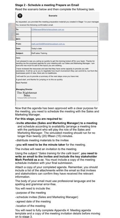  Stage 2 - Schedule a meeting Prepare an Email Read the