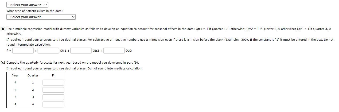 the quarterly forecasts for next year based on the model you developed