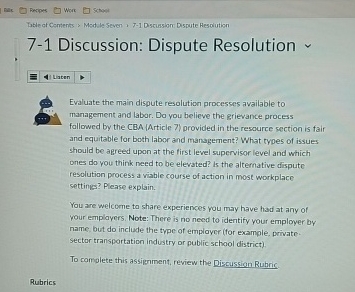  Table ct Centents > Modik Seven i 7-1 Dsciasion Dspute Hesciution