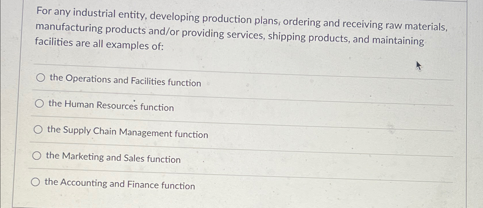  For any industrial entity, developing production plans; ordering and receiving raw